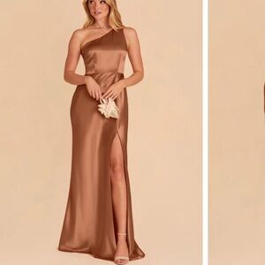 Shiny satin rust bridesmaids dress